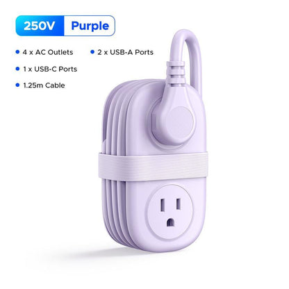 Travel Power Strip, 4 Outlets 3 USB Ports (1 USB C) with 4FT Wrapped Short Extension Cord Small Power Strip